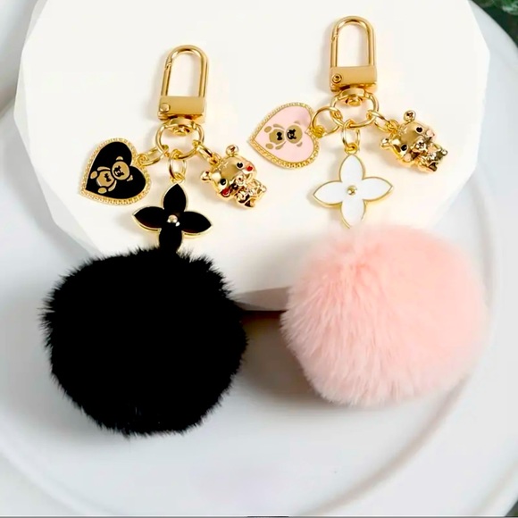 Accessories - NWTS Love Heart Bear Pom Pom Keychain Pendant Fashion Cute Elegant Car Keyring